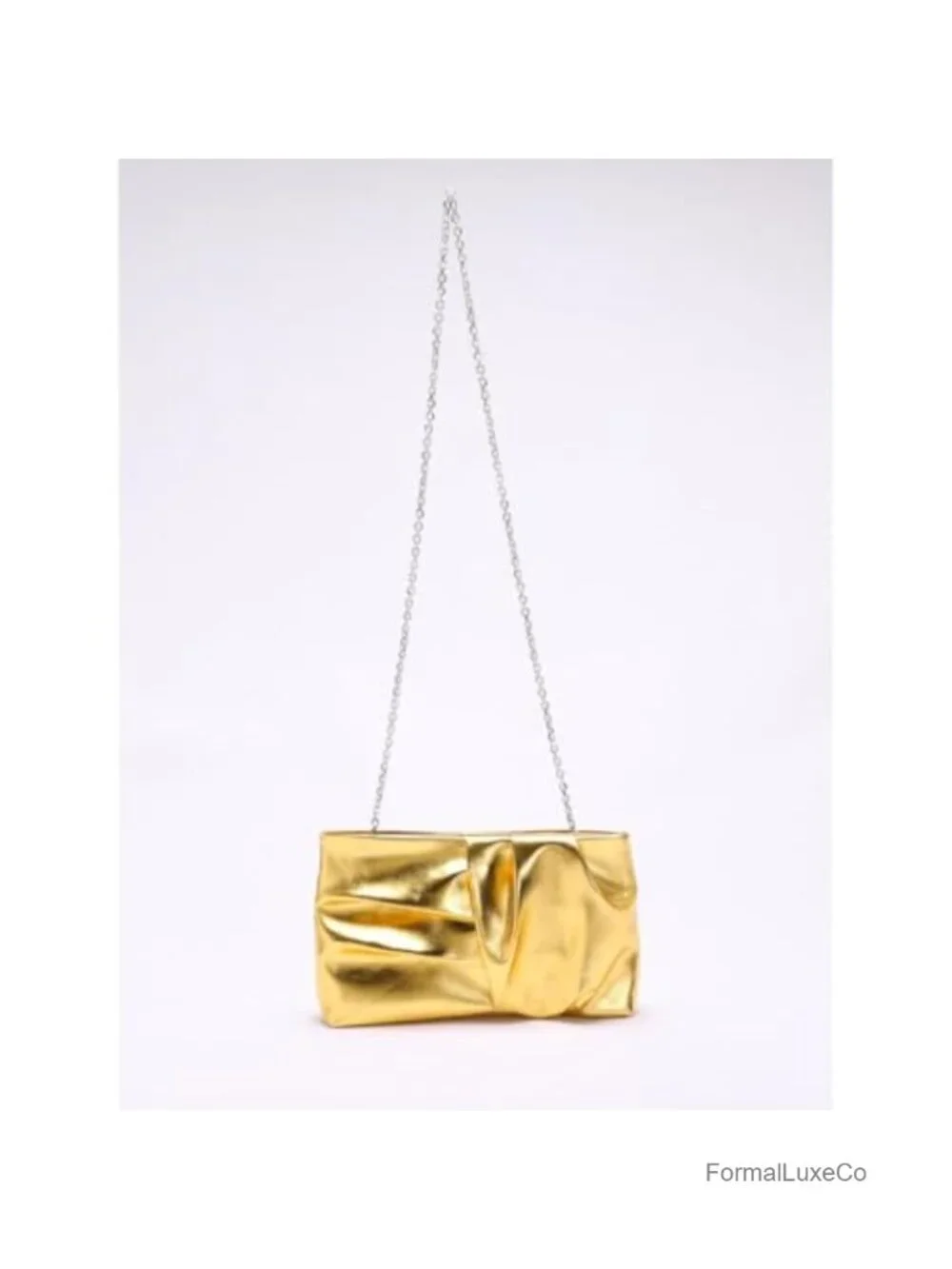 Gold Ruched Clutch Purse Women PU Leather Evening Bag Crossbody